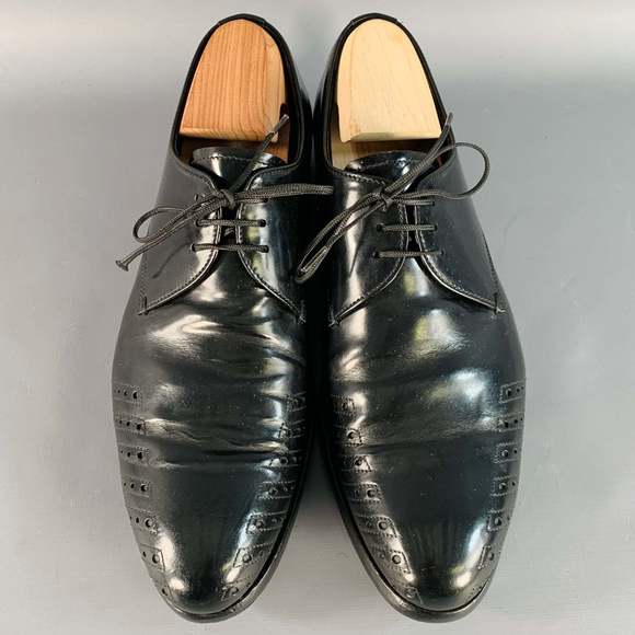 PRADA Black Perforated Leather Derby Lace-Up Shoes - Picture 4 of 10